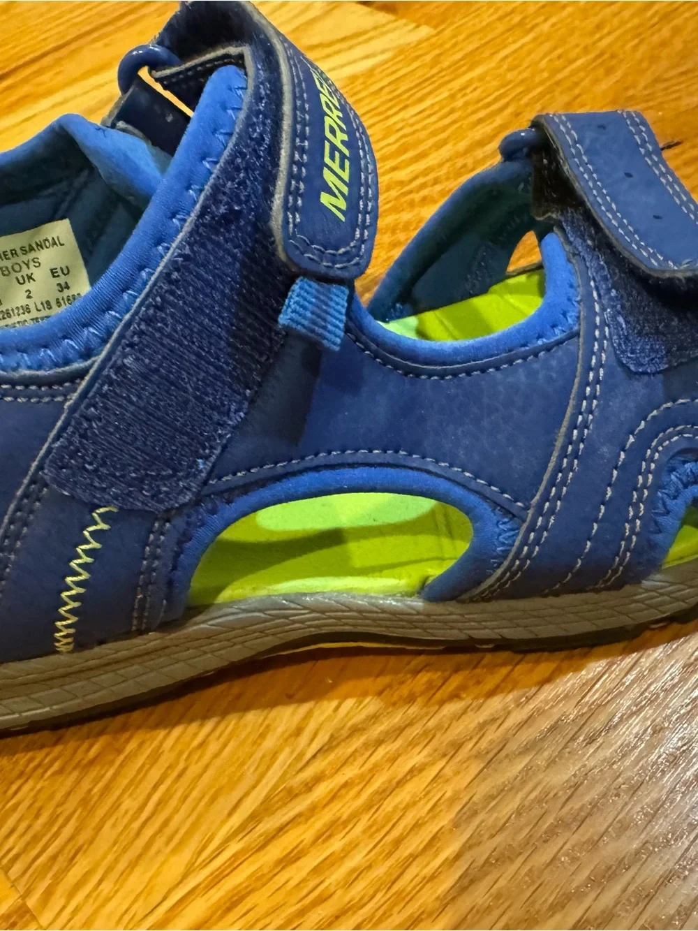 Merrell Kids Navy Blue and Lime Green Hook-and-Loop Sandals